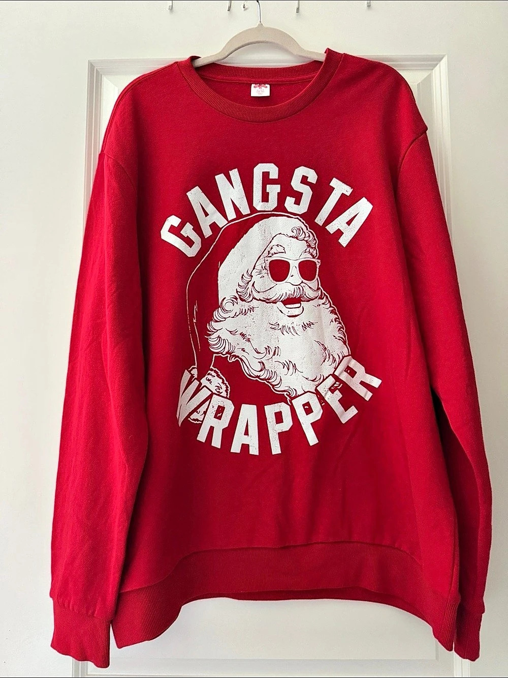 Holiday Time Gangsta Wrapper Christmas Sweatshirt Red & White XL